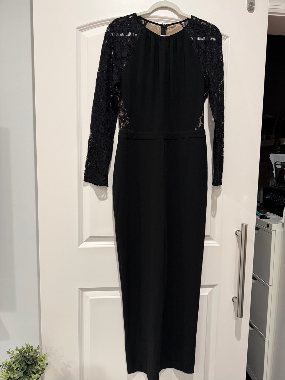 Black Lace-Sleeve Jumpsuit with Sheer Insets
